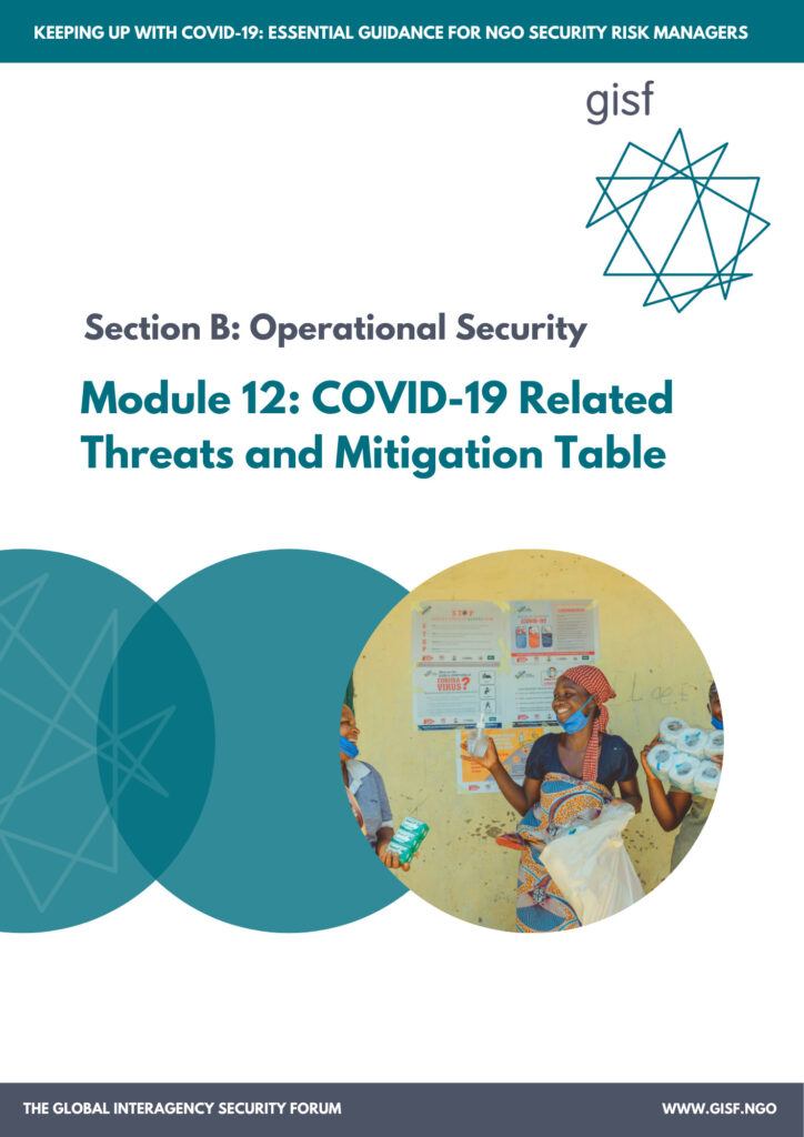 Image for Keeping up with COVID-19: essential guidance for NGO security risk managers  – Module B12: COVID-19 Related Threats and Mitigation Table